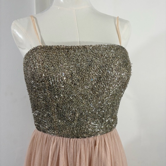 AIDAN MATTOX Sz 6 Blush Beaded Top Tulle Party Prom Pageant Dress Sparkle Short - Picture 2 of 16